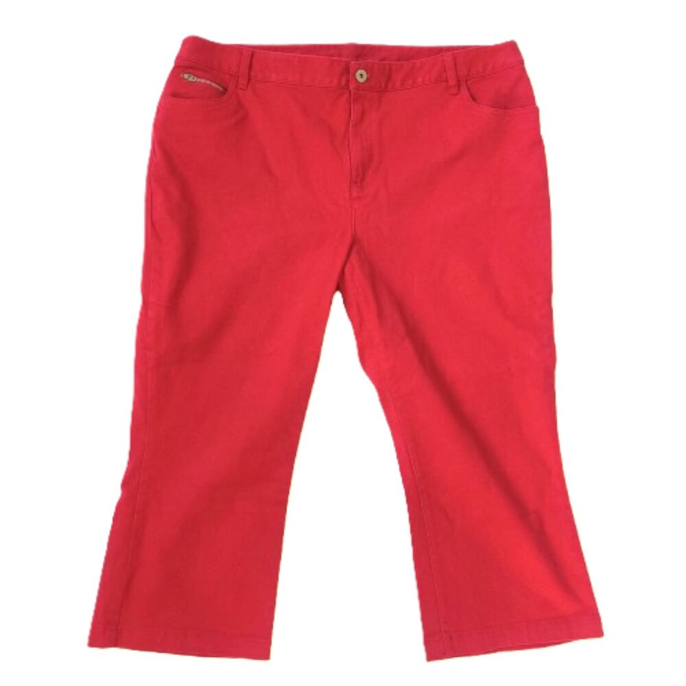 Skye's the Limit Women 16W Red Capri Pants Zipper Accent Pocket Stretch